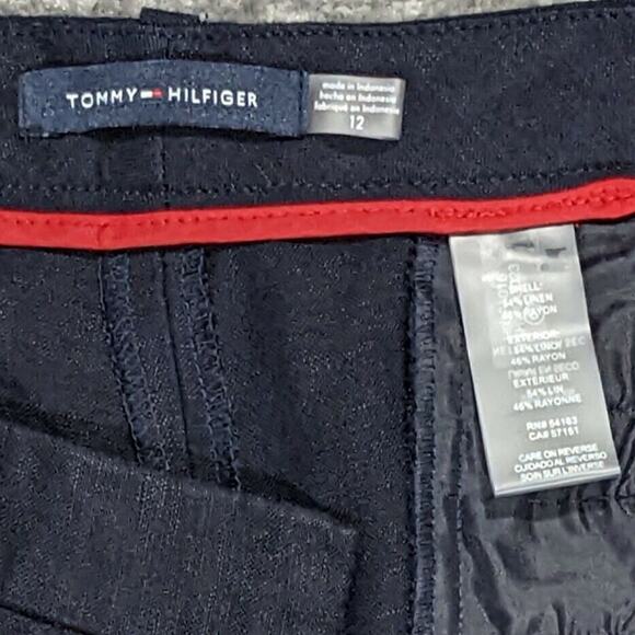 Tommy Hilfiger Straight Leg Pants Women 12 Mid-Rise Dark Blue Linen Blend i75 - Picture 6 of 10